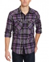 Marc Ecko Cut & Sew Men's Chambray Plaid/Solid Poplin Woven Shirt