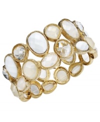 Freshen up with a clean white color palette. Charter Club's chic cluster bracelet features bright white plastic beading set in gold tone mixed metal. Bracelet stretches to fit wrist. Approximate diameter: 2-1/4 inches. Freshen up with a clean white color palette. Charter Club's chic cluster bracelet features bright white plastic beading set in gold tone mixed metal. Bracelet stretches to fit wrist. Approximate diameter: 2-1/4 inches.