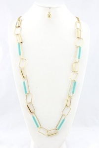 40 inch Metal and Link Detailed Drape Necklace Set, Aqua 40 inch Metal and Link Detailed Drape Necklace Set, Aqua