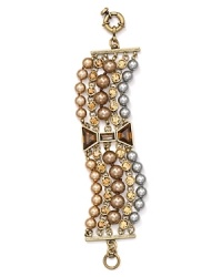 This cool MARC BY MARC JACOBS style flaunts bold tonal beads, pearls, and topaz stones with a bow detail for a chic counterpoint. This cool MARC BY MARC JACOBS style flaunts bold tonal beads, pearls, and topaz stones with a bow detail for a chic counterpoint.