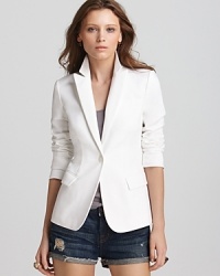 Crisp in white, this flawless Aqua blazer lends searing style--pair it with distressed jean shorts for a dressed-up take on casual Fridays. Crisp in white, this flawless Aqua blazer lends searing style--pair it with distressed jean shorts for a dressed-up take on casual Fridays.