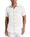 Kenneth Cole Men's Linen Solid Shirt, White, Large