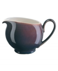 A true gem, the Amethyst large creamer is simply glazed but boldly hued, in deep indigo and crisp white from Denby's collection of dinnerware. The dishes can embrace their luxe color alone or they can be paired with the playful dots of Amethyst Stone for a well-balanced and uniquely customized table setting. Great for cream, maple syrup or extra sauce. A true gem, the Amethyst large creamer is simply glazed but boldly hued, in deep indigo and crisp white from Denby's collection of dinnerware. The dishes can embrace their luxe color alone or they can be paired with the playful dots of Amethyst Stone for a well-balanced and uniquely customized table setting. Great for cream, maple syrup or extra sauce.