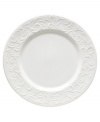 Dressed in elegant white-on-white with an embossed vine motif and interior glaze, the dinner plates from Lenox's Opal Innocence Carved collection of dinnerware and dishes get your table set for refined dining every day.