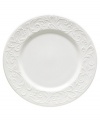 Dressed in elegant white-on-white with an embossed vine motif and interior glaze, the dinner plates from Lenox's Opal Innocence Carved collection of dinnerware and dishes get your table set for refined dining every day.