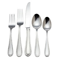 Kendrick 82 Piece Set includes: service for 12 plus 12 steak knives, 1 sugar shell, butter server, tablespoon, pierced tablespoon, lasagna server, berry spoon, macaroni server, serving spoon, gravy ladle, and pie server. Dishwasher safe. Kendrick 82 Piece Set includes: service for 12 plus 12 steak knives, 1 sugar shell, butter server, tablespoon, pierced tablespoon, lasagna server, berry spoon, macaroni server, serving spoon, gravy ladle, and pie server. Dishwasher safe.