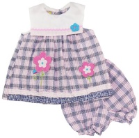 Sweet & Soft Infant Girls Pink Plaid Sleeveless Summer Flower Dress, Short 2 Pc
