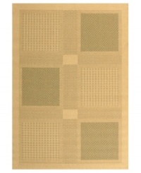 Just what you need to make your space more inviting. In soft, neutral tones with an attractive framed block pattern, this durable rug lends an elegant textured look to both outdoor settings and indoor living spaces. (Clearance) Just what you need to make your space more inviting. In soft, neutral tones with an attractive framed block pattern, this durable rug lends an elegant textured look to both outdoor settings and indoor living spaces. (Clearance)