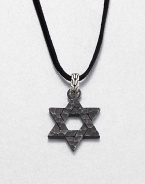 From the Palu Collection. The distinctive Paul hammered texture informs a stunning Star of David pendant crafted of blackened bronze, connected to its black cord by a carved sterling silver bale.Bronze and sterling silverBlack cordChain length, about 24Pendant diameter, about 1Lobster claspMade in Bali