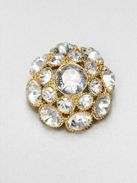 From the Putting on the Ritz Collection. Glitz and glamour to spare in this dazzling round brooch of faceted glass and crystal, a perfect touch of sparkle for a coat, sweater or blazer lapel.Glass and crystalGoldtoneDiameter, about 1.5Imported