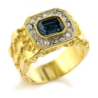 Men's Gold Plated Blue Sapphire Crystal Ring Men's Gold Plated Blue Sapphire Crystal Ring