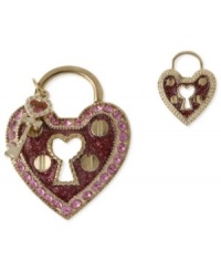 Betsey Johnson Brooch Set Antique Gold-Tone Pink Glitter Heart Lock Pin Set Betsey Johnson Brooch Set Antique Gold-Tone Pink Glitter Heart Lock Pin Set