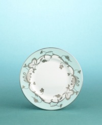 The rolling edges of an antique heirloom plate that caught Martha's fancy are refined here to a spare and contemporary form. Flourish's crisp, clean rim is touched with the lightest blush of Robin's Egg, and draped with berries and leaves. Marrying modernism with the tradition of delicate, intricate drawing, this service becomes a fresh new statement on style and elegance. The rolling edges of an antique heirloom plate that caught Martha's fancy are refined here to a spare and contemporary form. Flourish's crisp, clean rim is touched with the lightest blush of Robin's Egg, and draped with berries and leaves. Marrying modernism with the tradition of delicate, intricate drawing, this service becomes a fresh new statement on style and elegance.