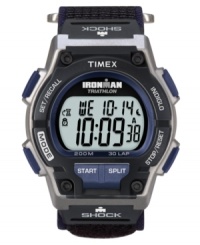 Drive towards improved performance with this Timex watch. Black and blue resin case and velcro strap. Digital display dial with logo, lap counter and INDIGLO. Quartz movement. Water resistant to 200 meters. One-year limited warranty. Drive towards improved performance with this Timex watch. Black and blue resin case and velcro strap. Digital display dial with logo, lap counter and INDIGLO. Quartz movement. Water resistant to 200 meters. One-year limited warranty.