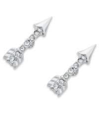 Pointing the way to cute style, these arrow stud earrings from Juicy Couture are embellished with glittering crystal accents. Crafted in silver tone mixed metal. Approximate drop: 1/2 inch. Pointing the way to cute style, these arrow stud earrings from Juicy Couture are embellished with glittering crystal accents. Crafted in silver tone mixed metal. Approximate drop: 1/2 inch.