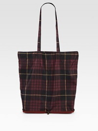 A perfect reusable design that you can keep in your handbag, this lightweight nylon style zips into its luxurious leather bottom.Shoulder straps, 13½ dropOpen top13½W X 16H X 4¾DMade in Italy A perfect reusable design that you can keep in your handbag, this lightweight nylon style zips into its luxurious leather bottom.Shoulder straps, 13½ dropOpen top13½W X 16H X 4¾DMade in Italy