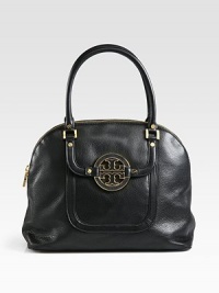 Luxurious pebbled leather accented with a self covered logo emblem, perfectly sized for all your essentials.Double top handles, 7¼ dropTop zip closureProtective metal feetOne outside flap pocketOne outside open pocketOne inside zip pocketTwo inside open pocketsCotton lining13½W X 10½H X 5¾DImported Luxurious pebbled leather accented with a self covered logo emblem, perfectly sized for all your essentials.Double top handles, 7¼ dropTop zip closureProtective metal feetOne outside flap pocketOne outside open pocketOne inside zip pocketTwo inside open pocketsCotton lining13½W X 10½H X 5¾DImported