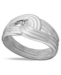 Tie your look together with a chic knot. Touch of Silver's unique banded bangle bracelet features a hinge clasp and a silver-plated steel setting. Approximate diameter: 2-1/3 inches. Approximate width: 1-2/3 inches (at widest point). Tie your look together with a chic knot. Touch of Silver's unique banded bangle bracelet features a hinge clasp and a silver-plated steel setting. Approximate diameter: 2-1/3 inches. Approximate width: 1-2/3 inches (at widest point).