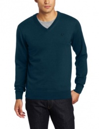 Fred Perry Men's V-Neck Sweater, Petrol Blue/Elmwood/Black, Medium Fred Perry Men's V-Neck Sweater, Petrol Blue/Elmwood/Black, Medium