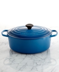Bring on the roast! A functional oval shape is the perfect home for family-sized portions of your favorite chicken or beef dish. Classic French styling and a dynamic enameled cast iron construction moves this piece from oven to table with incredible ease. Lifetime warranty. Bring on the roast! A functional oval shape is the perfect home for family-sized portions of your favorite chicken or beef dish. Classic French styling and a dynamic enameled cast iron construction moves this piece from oven to table with incredible ease. Lifetime warranty.