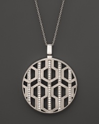 An eye-catching geometric pattern and brilliant diamonds captivate in this sterling silver pendant from India Hicks. An eye-catching geometric pattern and brilliant diamonds captivate in this sterling silver pendant from India Hicks.