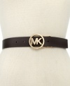 Opt for signature styling with this MK logo belt from MICHAEL Michael Kors that features a luxe circular buckle. The reversible style lets you create another look altogether.