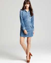 This western-inspired AG Adriano Goldschmied shirt dress is a little bit country and a little bit rock and roll.The classic silhouette makes it easy to wear with a colorful pump this season--layer on bright tights when the chill sets in. This western-inspired AG Adriano Goldschmied shirt dress is a little bit country and a little bit rock and roll.The classic silhouette makes it easy to wear with a colorful pump this season--layer on bright tights when the chill sets in.