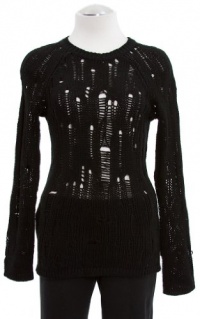 Aqua Black Open Knit Long Sleeve Crew Neck Sweater Small Aqua Black Open Knit Long Sleeve Crew Neck Sweater Small