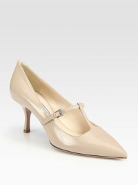 Classic leather t-strap Mary Jane design with buckle. Self-covered heel, 2¾ (70mm)Leather upperLeather lining and solePadded insoleMade in ItalyOUR FIT MODEL RECOMMENDS ordering one size up as this style runs small. Classic leather t-strap Mary Jane design with buckle. Self-covered heel, 2¾ (70mm)Leather upperLeather lining and solePadded insoleMade in ItalyOUR FIT MODEL RECOMMENDS ordering one size up as this style runs small.