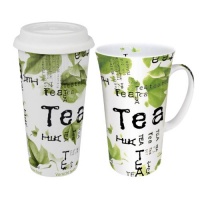 Konitz Tea Collage Collection To Stay/Go Mega Mugs, White/Green, Set of 2 Konitz Tea Collage Collection To Stay/Go Mega Mugs, White/Green, Set of 2