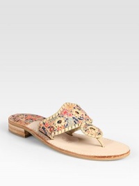 Floral-print cork design with decorative goldtone leather trim. Cork and leather upperLeather lining and solePadded insoleMade in USAOUR FIT MODEL RECOMMENDS ordering true size. Floral-print cork design with decorative goldtone leather trim. Cork and leather upperLeather lining and solePadded insoleMade in USAOUR FIT MODEL RECOMMENDS ordering true size.