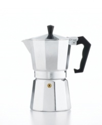Enjoy an espresso whenever you get the urge by whipping it up right at home! This heavy-duty cast aluminum maker makes 6 cups of rich, deep espresso at a time for easy entertaining and an instant hit among friends. Enjoy an espresso whenever you get the urge by whipping it up right at home! This heavy-duty cast aluminum maker makes 6 cups of rich, deep espresso at a time for easy entertaining and an instant hit among friends.