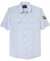 With a cool flight-crew look, this shirt from American Rag will take your weekend wardrobe to new heights.