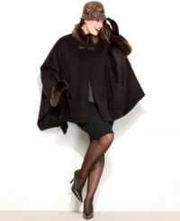 A little bit vintage-inspired, but with a contemporary feel: Jones New York's plus size cape gets this look right with luxurious faux-fur trim and a touch of angora for extra softness! A little bit vintage-inspired, but with a contemporary feel: Jones New York's plus size cape gets this look right with luxurious faux-fur trim and a touch of angora for extra softness!