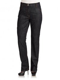 THE LOOKDark wash, gently faded denimWaistband with belt loopsZip fly with button closureBack patch pocketsTHE FITRise, about 10Inseam, about 34THE MATERIALCotton/elastaneCARE & ORIGINMachine washImported THE LOOKDark wash, gently faded denimWaistband with belt loopsZip fly with button closureBack patch pocketsTHE FITRise, about 10Inseam, about 34THE MATERIALCotton/elastaneCARE & ORIGINMachine washImported