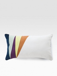 Add a stylish touch of color to any room with this welcoming pillow defined by colorblock detail along the left side.12 X 20CottonMachine washImported