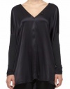 Vince Mixed Media Double V Blouse in Carbon Size L