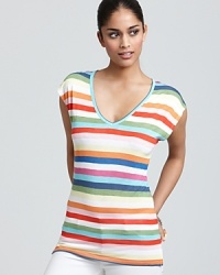 Colorful stripes enliven this C&C California tee for a cheery take on everyday essentials. Colorful stripes enliven this C&C California tee for a cheery take on everyday essentials.