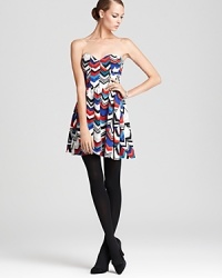 Get the party started in this vibrantly-printed DV Dolce Vita dress--a strapless statement maker with a flattering bustier-style bodice. Get the party started in this vibrantly-printed DV Dolce Vita dress--a strapless statement maker with a flattering bustier-style bodice.