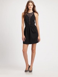 Sheer lace adds an alluring touch of skin-baring chic to this fit-and flare ponte dress.JewelneckSleevelessTop-fit bodiceSet-in waistCenter back zipperAbout 18 from natural waist75% polyester/20% rayon/5% spandexDry cleanImportedModel shown is 5'10 (177cm) wearing US size 4.This style runs true to size. We recommend ordering your usual size for a standard fit. Sheer lace adds an alluring touch of skin-baring chic to this fit-and flare ponte dress.JewelneckSleevelessTop-fit bodiceSet-in waistCenter back zipperAbout 18 from natural waist75% polyester/20% rayon/5% spandexDry cleanImportedModel shown is 5'10 (177cm) wearing US size 4.This style runs true to size. We recommend ordering your usual size for a standard fit.