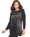 Look stunning in satin and studs with Seven7 Jeans' long sleeve plus size top, punctuated by a high-low hem.