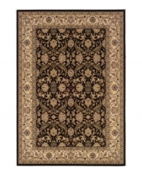 Pulling inspiration from the masterwork of 16th and 17th-century Persian artisans, this heirloom-quality rug adheres to centuries-old tradition with an unmatched beauty that still holds up today. An intricate, full-frame curvilinear pattern features swirling Arabesques and blossoms set in a rich palette of ebony and creme. Meticulously styled, the use of ultra-fine yarn allows for superb detail, crisp design and a soft hand. One-year limited warranty. Pulling inspiration from the masterwork of 16th and 17th-century Persian artisans, this heirloom-quality rug adheres to centuries-old tradition with an unmatched beauty that still holds up today. An intricate, full-frame curvilinear pattern features swirling Arabesques and blossoms set in a rich palette of ebony and creme. Meticulously styled, the use of ultra-fine yarn allows for superb detail, crisp design and a soft hand. One-year limited warranty.