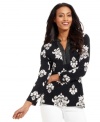 Charter Club's casual petite top features a pretty fleur de lis print and studded embellishment at the neckline for a look that's anything but basic.