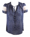 Red Valentino Womens Polka Dot V Neck Tie Blouse Top