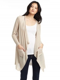 THE LOOKOpen weave design Roll hem cascading open frontLong ribbed cuff sleevesFront patch pocketsRibbed hemBack perforated accentsTHE FITAbout 31 from shoulder to hemTHE MATERIAL60% rame/40% acrylicCARE & ORIGINHand washImportedModel shown is 5'10 (177cm) wearing US size Small. THE LOOKOpen weave design Roll hem cascading open frontLong ribbed cuff sleevesFront patch pocketsRibbed hemBack perforated accentsTHE FITAbout 31 from shoulder to hemTHE MATERIAL60% rame/40% acrylicCARE & ORIGINHand washImportedModel shown is 5'10 (177cm) wearing US size Small.