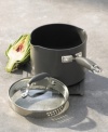Outfitted with an innovative straining lid, Anolon's hard-anodized saucepan is designed for hassle-free meal making. An exclusive, DuPont Autograph® inside/outside nonstick coating creates the perfect environment for great cooking and easy cleaning. Lifetime limited warranty.