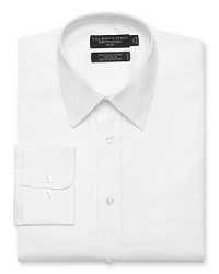 Long sleeve dress shirt with spread collar. Single needle tailoring, angle cut barrel cuffs with two buttons to resize width. Chest pocket. Textured solid white. Long sleeve dress shirt with spread collar. Single needle tailoring, angle cut barrel cuffs with two buttons to resize width. Chest pocket. Textured solid white.