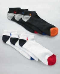 Infuse some colorful comfort in your weekday routine with the supportive cushioning and moisture-wicking design of this preppy pack of Polo socks. Infuse some colorful comfort in your weekday routine with the supportive cushioning and moisture-wicking design of this preppy pack of Polo socks.