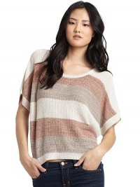 THE LOOKStriped designPullover style Ribbed round neckline Three-quarter ribbed cuff dolman sleevesRibbed hemTHE FITAbout 23 from shoulder to hemTHE MATERIAL55% cotton/45% acrylicCARE & ORIGINHand washImportedModel shown is 5'10 (177cm) wearing US size Small. THE LOOKStriped designPullover style Ribbed round neckline Three-quarter ribbed cuff dolman sleevesRibbed hemTHE FITAbout 23 from shoulder to hemTHE MATERIAL55% cotton/45% acrylicCARE & ORIGINHand washImportedModel shown is 5'10 (177cm) wearing US size Small.