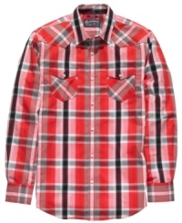 Rock the weekend with the crisp plaid of this shirt from American Rag. Rock the weekend with the crisp plaid of this shirt from American Rag.